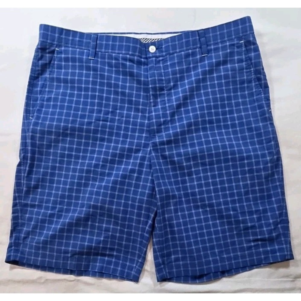 FootJoy FJ Golf Shorts‎ Men's 38 Blue Plaid Grid Performance Tech Flat Front
